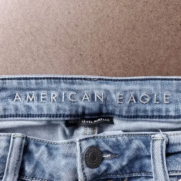 American Eagle Skinny Jeans Mens 32x34 Blue Light Wash Airflex Distressed Y2K - Picture 10 of 13